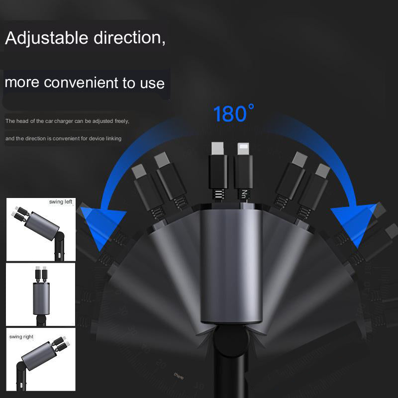 4 in 1 Retractable Charger شاحن سيارة 4 في 1 بسلك قابل للسحب – شحن سريع ومنظم لجميع أجهزتك في السعودية